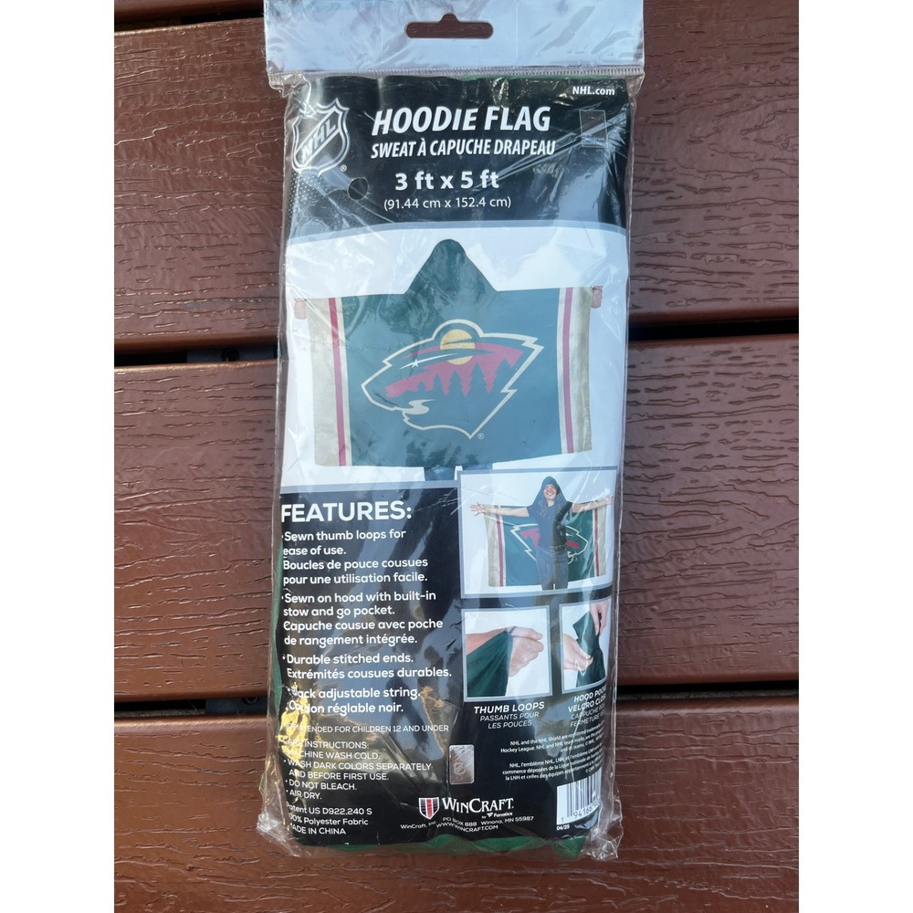 Minnesota Wild NHL Hoodie Flag 3x5 WinCraft Wearable Cape Hooded Banner Green